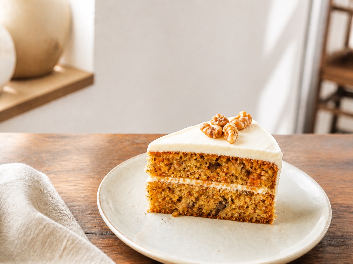 くるみとクリームチーズフロスティングを重ねたピヨ吉のくるみケーキ